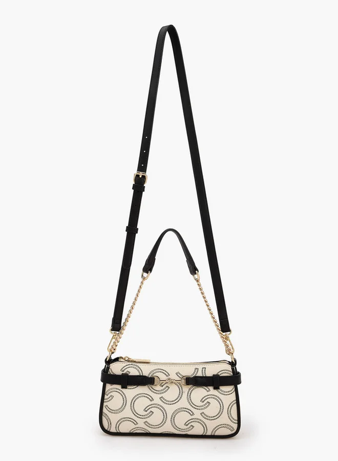 سيليست Monogram Embroidered Shoulder Bag With Zip Closure